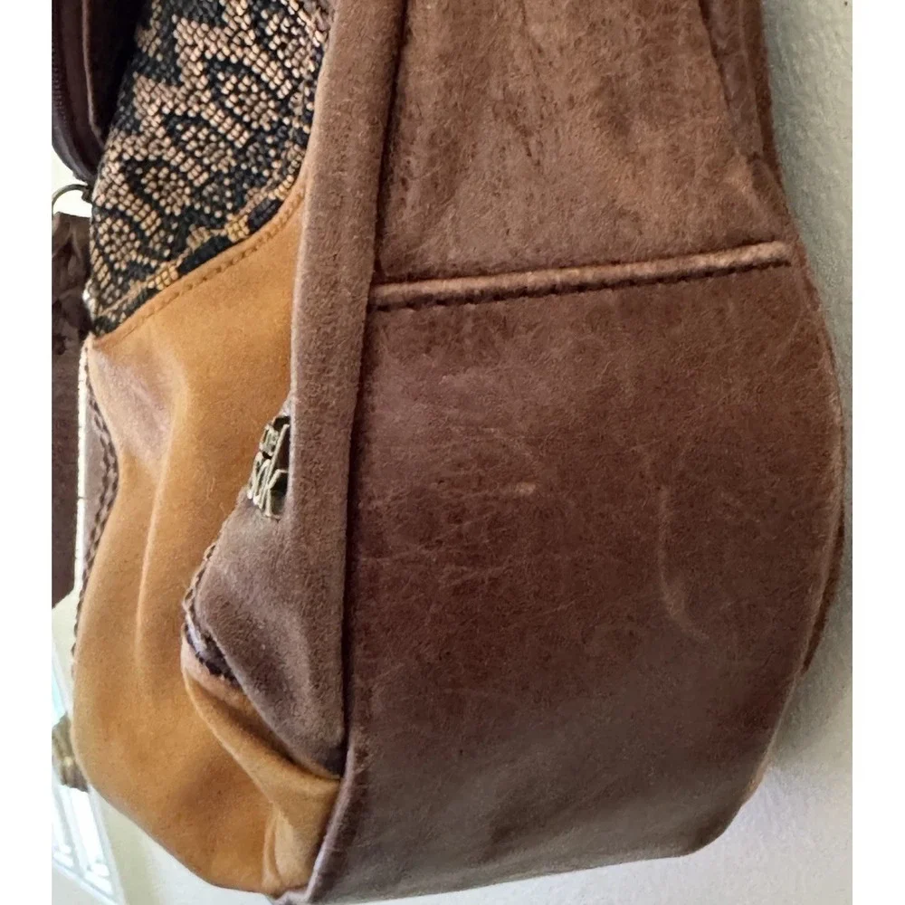 Vintage Y2K‎ The Sak Leather Crossbody Purse Brown Patchwork Boho Woven
